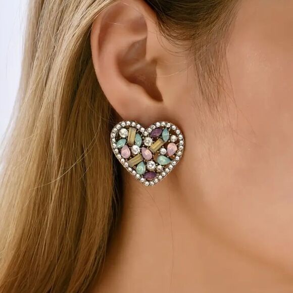 diamond heart stud earrings H192 - Picture 1 of 4
